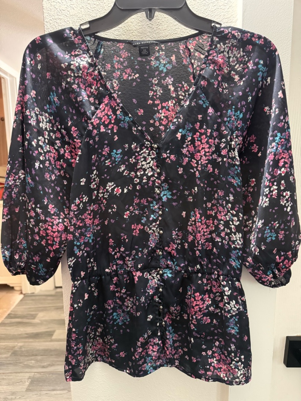 Banana Republic Black Floral V-Neck Blouse